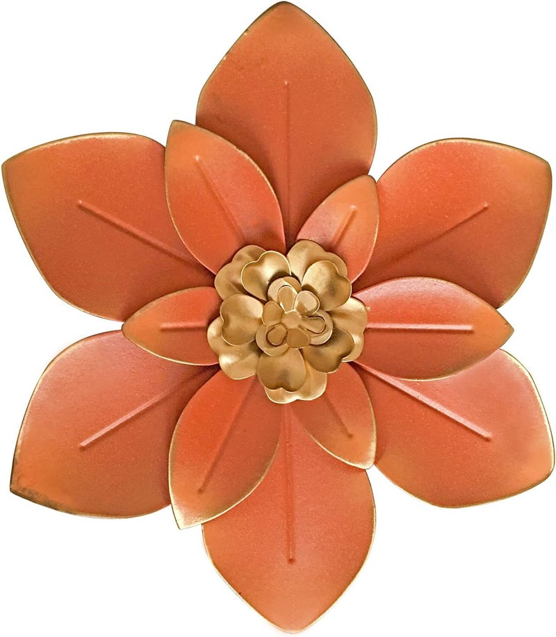 Picfarce Metal Flower Wall Art Decor, 10“ Rustic Modern Floral Sculpture, Distressed Iron Wall Hanging Home Decoration Accent Artworks for Indoor Kitchen Bedroom Living Room Office Outdoor Garden Patio - Image 1